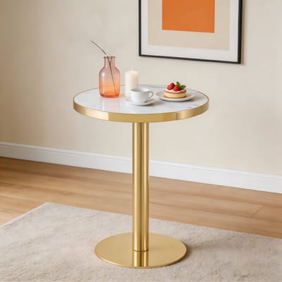 REDOM - Ronde Bijzettafel - Marmerlook - Modern - Voor Woonkamer - MDF - Wit En Goudkleurig