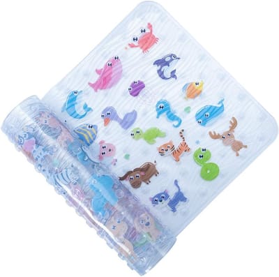 Famanu - XL douchemat 90 x 40 cm, antislip, schimmelwerend, kleurrijk dierenpatroon
