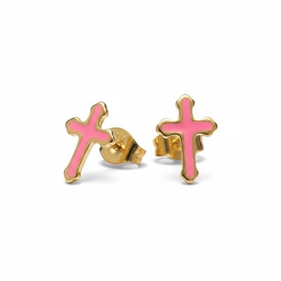 Rvs sieraden - Goudkleurige kruisjes oorbellen - Duurzaam - Licht Roze