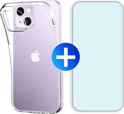 Hoesje geschikt voor iPhone 15 + Screenprotector - Transparant - Hoes - Cover - Case - Screenprotector kit