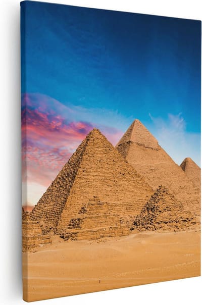 Artaza Canvas Schilderij Zonsondergang - 40x50 cm - Wanddecoratie Egypte - Muurdecoratie Piramides Gizeh - Kamer Accessoires