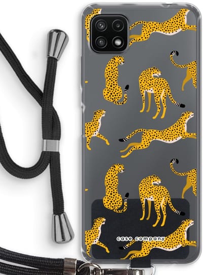 Case Company® - Hoesje met koord geschikt voor Samsung Galaxy A22 5G hoesje met Koord - Luipaard - Telefoonhoesje met Zwart Koord - Bescherming aan alle Kanten en Over de Schermrand