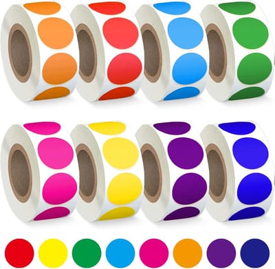 4000 stuks gekleurde stippenstickers van 3/4 inch, cirkelvormige kleurcoderingslabels, 8 verschillende kleuren, kleurrijke codeerlabelstickers voor kantoor, school en klaslokaal (8 rollen, 3/4 inch)