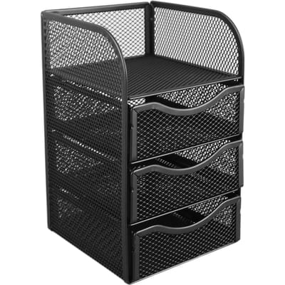 Organiseur de bureau avec 3 tiroirs en maille métallique antidérapant pour fournitures de bureau