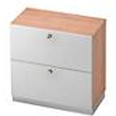 Hangmappenkast, 2 ordnerhoogten, B 800 x D 420 mm, notenhoutpatroon/zilver