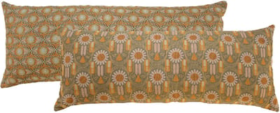 NIN-NIT - Fleurs Classiques XL kussen - 100% geweven katoen - sierkussen met bloemenprint - natuur - extra lang kussen - groen - oranje - roze - beige - geel - multicolor - 90x35 cm