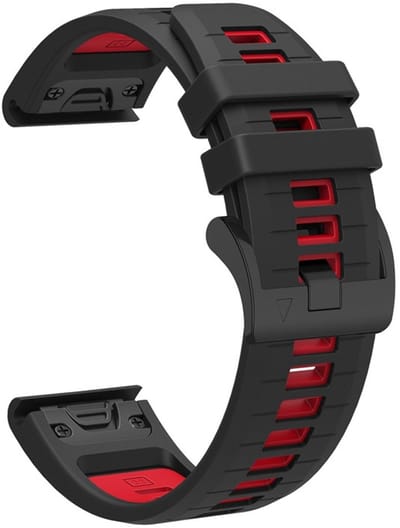 Siliconen bandje - geschikt voor Garmin Fenix 5 / 5 Plus / 6 / 6 Pro / 7 / 7 Pro / 8 (47 mm) / E (47 mm) / Epix (Pro) (2) 47 mm/ Quatix 5 / 6 / 7 / 7 Pro / Approach S60 / S62 / S70 47 mm / MARQ / D2 Delta / D2 Mach 1 / Descent G1 - zwart-rood