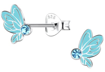 Joy|S - Zilveren vlinder oorbellen - turquoise blauw vlindertjes vleugels - 6 x 8 mm - kristal - sterling zilver 925
