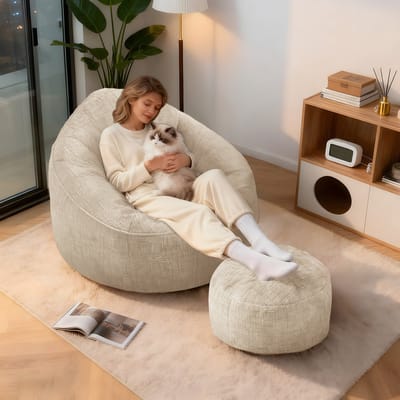 Hiaonyx Zitzak sofa comfortabel zitmeubel voor woonkamer en slaapkamer - met voetenbank - Wit