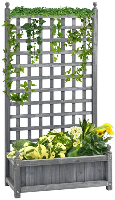 Plantenbak met klimrek - Bloembak - Weerbestendig - Met trellis - Buiten - Hout - Plantenrek - Verkoold