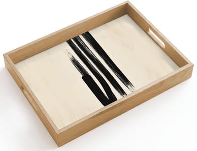 Dienblad hout 40x30 cm - Schootdienblad - Penseelstreken - Verticaal - Zwart - Borrelplank rechthoek - Plateau dienbladen