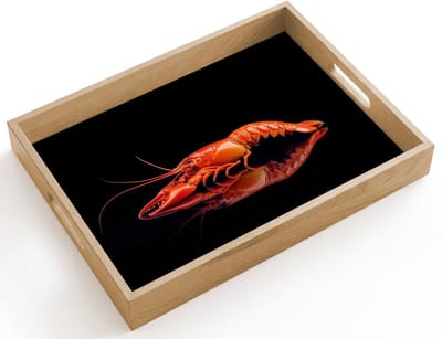 Dienblad hout 40x30 cm - Schootdienblad - Kreeft - Oranje - Zwart - Opvallend - Borrelplank rechthoek - Plateau dienbladen
