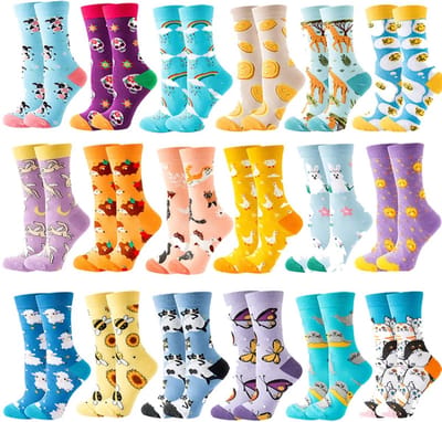 Sokken dames 10 paar - mix / random / surprise - 35-38 - Gift box - cadeau - roze - wit - blauw - groen - beige - geel