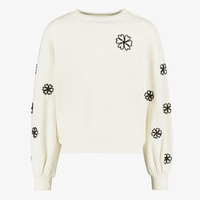 MyWay meisjes sweater met borduursels wit zwart - Maat 122/128
