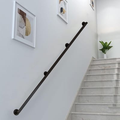 Wandmontage Leuning - Trapleuning Binnen - Veiligheid Trap - Smeedijzer Gegalvaniseerd - 80 cm - 6 m - Zwart