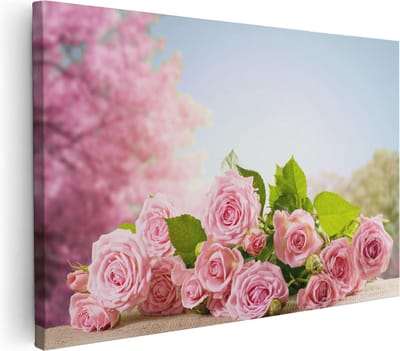 Artaza Canvas Schilderij Bloemen - 30x20 cm - Klein - Wanddecoratie Roze Rozen - Muurdecoratie Bloesem - Kamer Accessoires