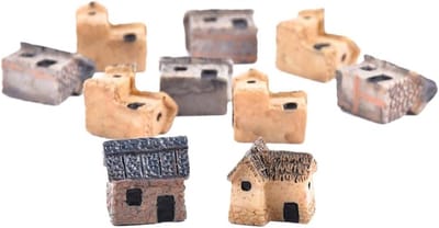 Miniatuur Huizen Set - Tuindecoratie Huisjes - Fairy Garden Creëren - Gedetailleerd Handgeschilderd - 10 Stuks - Grijs