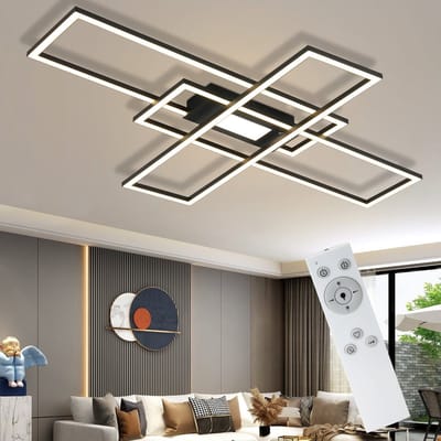 NETTLIFE Plafondlamp LED - vierkant - zwart - 3-Lichts - 3000 -6500K Dimbaar - Metaal - 50W - Moderne Slaapkamerverlichting - voor Woonkamer | Keuken | Hotel - 99cm