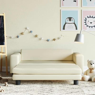 vidaXL - Kinderbank - met - voetensteun - 100x50x30 - cm - kunstleer - crèmekleurig