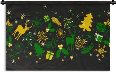 Wandkleed - Wanddoek - Kerst - Patroon - Hert - 90x60 cm - Wandtapijt