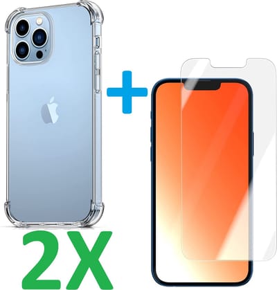 Shock-proof silicone hoesje met 2 Pack Tempered glas Screen Protector Geschikt voor: iPhone 13 Pro Max