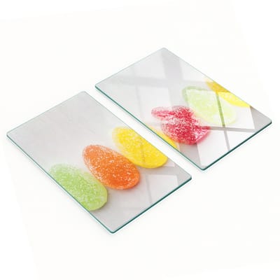 Set van gehard glazen planken met kleurrijke jellybeans, 2x30x52 cm