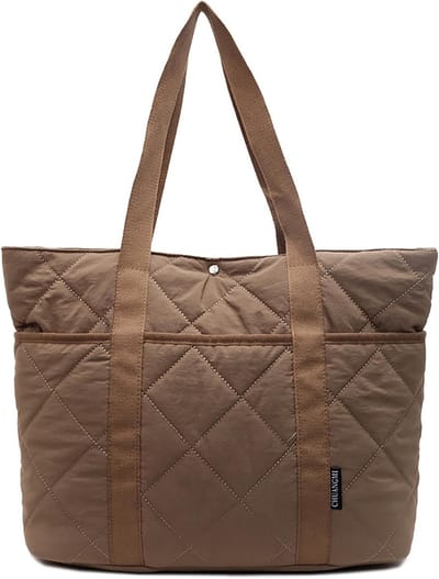 Grote Gewatteerde Schoudertas Dames - Quilted Tote Bag Shopper met Veel Vakken voor Werk School Reizen