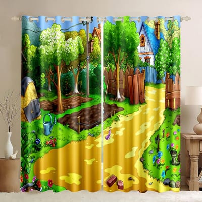 Safari Dieren Gordijn Cartoon Jungle Bos Print Gordijnen Home Decor Drape voor Baby Kinderen Slaapkamer Woonkamer Small W50H60(CM)x2&Grommet Top