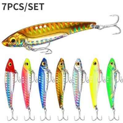 7PCS/SET Vislokmiddelen Lange worp Metalen ijzeren plaat Pailletten Bloedsleuf Haak 8/13/16/20g 3d Metalen vishaken 8g