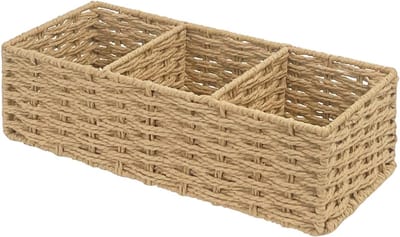 VHV - Badkamer organizer - Opbergmand - Toilet organizer - Handgeweven - 3 vakken - Voor gastendoekjes en toiletrollen - Voor bovenop het toilet - 36*15*10cm - Beige