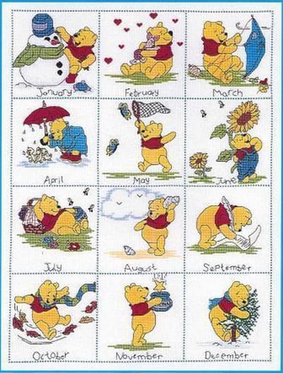 borduurpakket H12 winnie the pooh, twaalf maanden-1