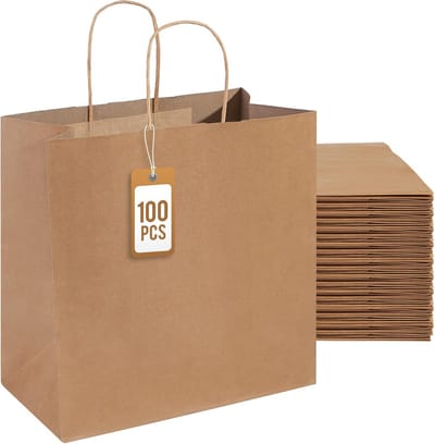 Bruine papieren geschenkzakken 11 × 6 × 11 inch - 100 stuks met handvatten voor winkelen en feesten