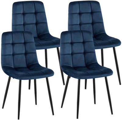 CLP Antibes Set van 4 Eetkamerstoelen - Zonder armleuning - Metaal frame - Velvet - Fluweel/donkerblauw