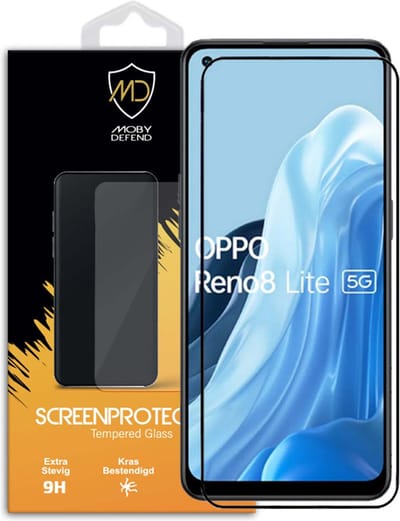 MobyDefend Screenprotector - Geschikt voor Oppo Reno 8 Lite - Screensaver Met Zwarte Randen - Gehard Glas