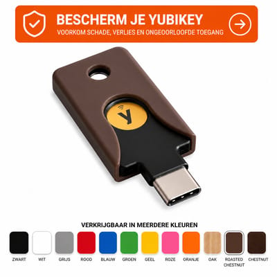 Beschermhoes Geschikt voor YubiKey 5C NFC – USB-C Beveiligingssleutel Case – Krasbestendige Sleutelhanger Bescherming – Compacte NFC Security Key Houder – Roasted Chestnut