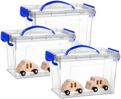Plasticforte Opslagbox - 3x - met deksel - transparant blauw - 6 liter - 25 x 19 x 17 cm - kunststof - opbergdoos - opbergen