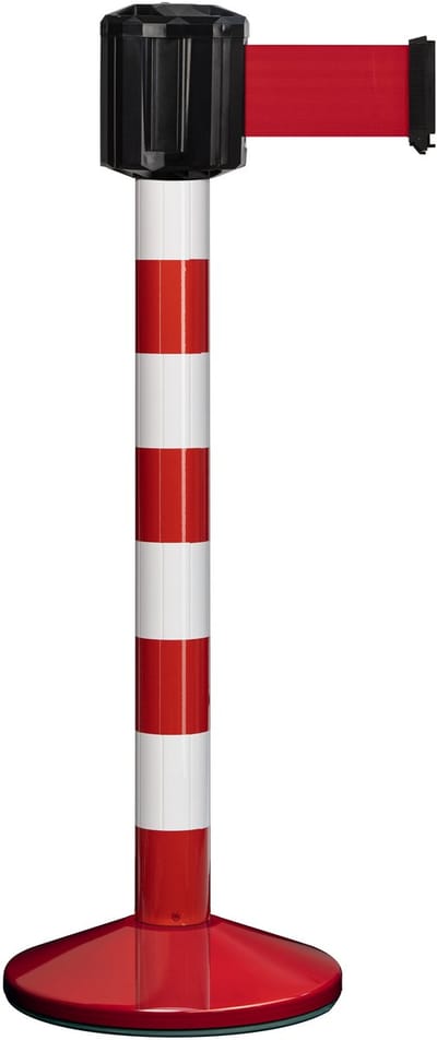 Afzetpaaltje met rood afzetlint– Verzwaarde voet – geschikt voor buiten - 10 m x 100 mm