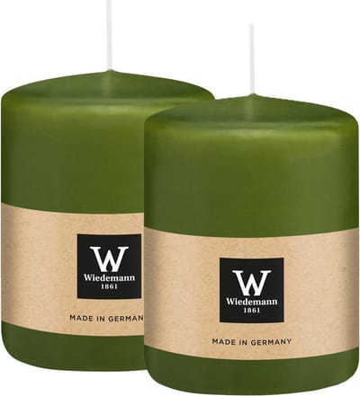 Wiedemann Cilinderkaars/stompkaars - 2x - olijfgroen - 6 x 8 cm - 29 branduren - zuilkaarsen