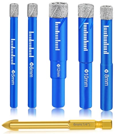 Gatenzaagboren Diamantboorset – 6-Delige Set (5–12 mm) – Droog & Nat Boren Met Koelwas – Voor Keramiek, Glas, Porselein En Tegels – Hardmetaal