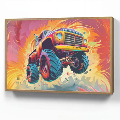 Nachtlampje 90x60 cm - Kinder lamp - Monstertruck - Auto - Jongens - Kleurrijk - Tafellamp kinderkamer draadloos - Slaapkamer lampje - Bedlamp kinderen - Kinderlampje - Wandlamp babykamer - Nachtlampjes