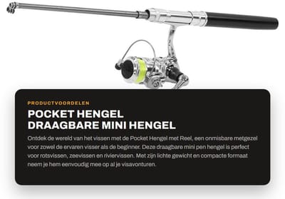 Dailygoods- Pocket Hengel Draagbaar - Mini Hengel met Reel - Aluminiumlegering - Rotsvissen/Zeevissen/Riviervissen - 20 cm Opgevouwen - 4.3:1 Snelheidsverhouding - Vishengel