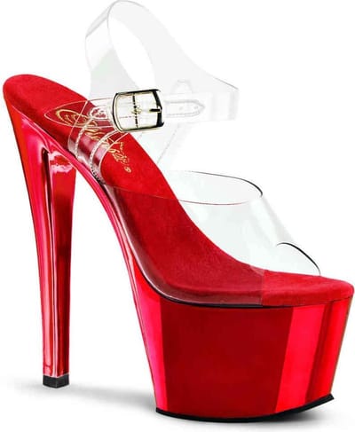 Pleaser - SKY-308 Sandaal met enkelband, Paaldans schoenen - Paaldans schoenen - 36 Shoes - Rood/Transparant