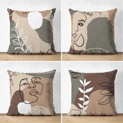 De Groen Home KUNST - Bedrukte Velvet Sierkussenhoes set van 4 stuks - 45x45 cm - Vrouwengezicht - Kussensloop