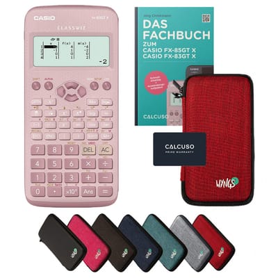 Casio fx-83GT X incl. beschermhoes Rood & vakboek (64 pagina's, DIN A5) – Wetenschappelijke rekenmachine – Smart Set