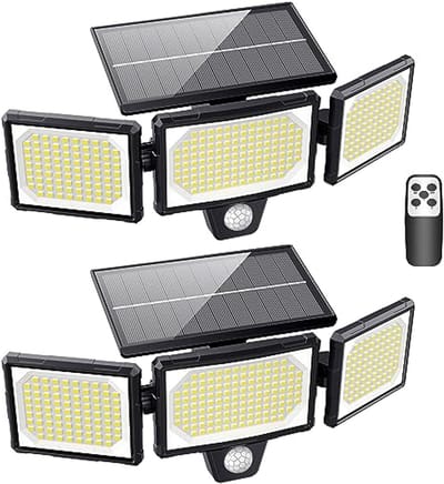 Buitenlampen op zonne-energie met bewegingssensor - Set van 2, 304LED, 3 Modi, Waterdicht IP65, Afstandsbediening, Groothoekverlichting