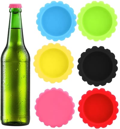 Dailygoods- Silicone Bottle Caps - Set van 6 - Herbruikbare Siliconen Deksels - Kleurcode - Universele Compatibiliteit - Levensmiddelenveilig - Lekvrije Sluiting - Fleshy Caps