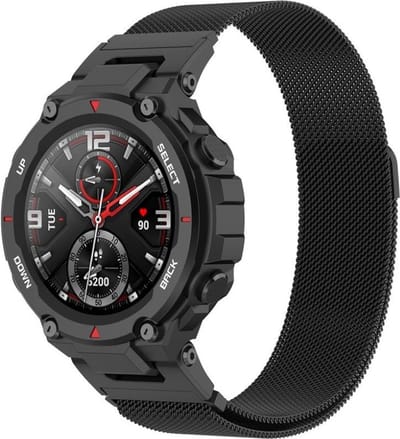 Milanees Smartwatch bandje - Geschikt voor Amazfit T-Rex - Pro Milanese band - zwart - Strap-it Horlogeband / Polsband / Armband