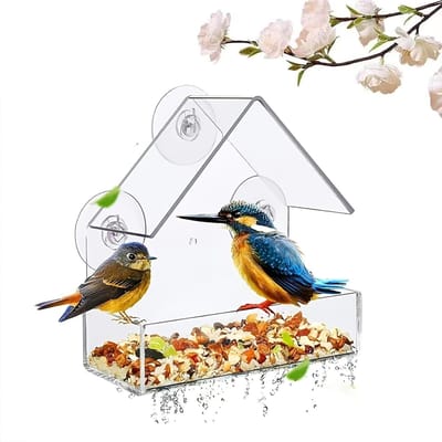 Vogelvoeder - Vogelvoeder - Met zuignap - Raamhangende vogelvoeder - Acryl Vogelvoeder - Voor buiten vogels kijken, buitenvogelhuis, tuindecoratie - transparant