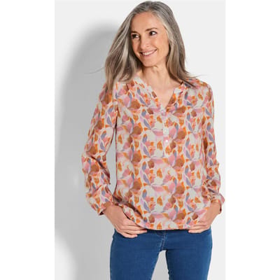 Gedessineerde blouse met unieke print - oranje / gedess. - Gr. 19 van Goldner Fashion