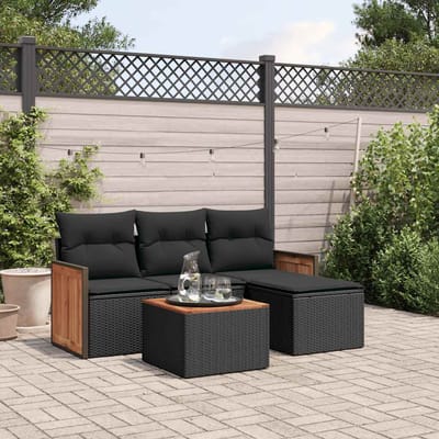 vidaXL - 5-delige - Loungeset - met - kussens - poly - rattan - zwart